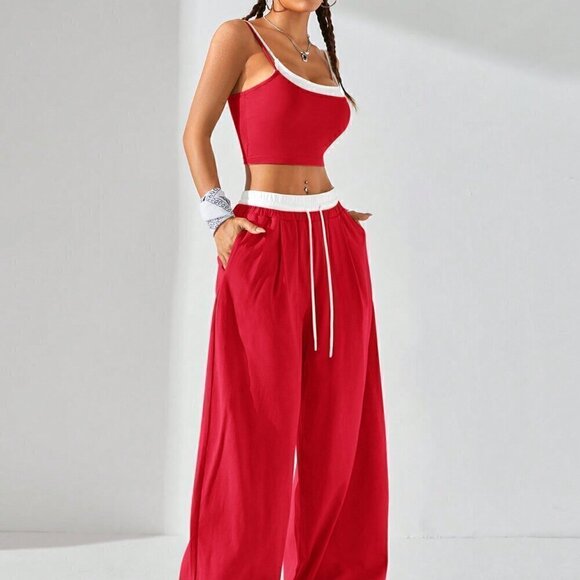 Red and White Casual Women's Sport Knit Tank Tops & Sweatpants - Picture 5 of 10